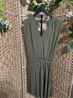 Banana Republic Olive Green Pleated Midi Dress